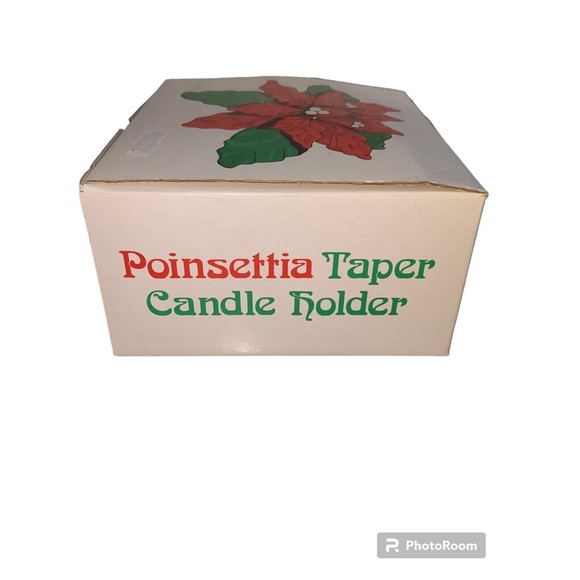 Vintage Dept 56 Poinsettia Taper Candle Holder In Original Box 7175-7 - Picture 7 of 15